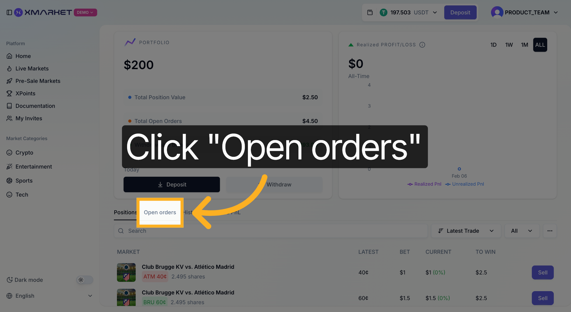 Open Orders section in portfolio